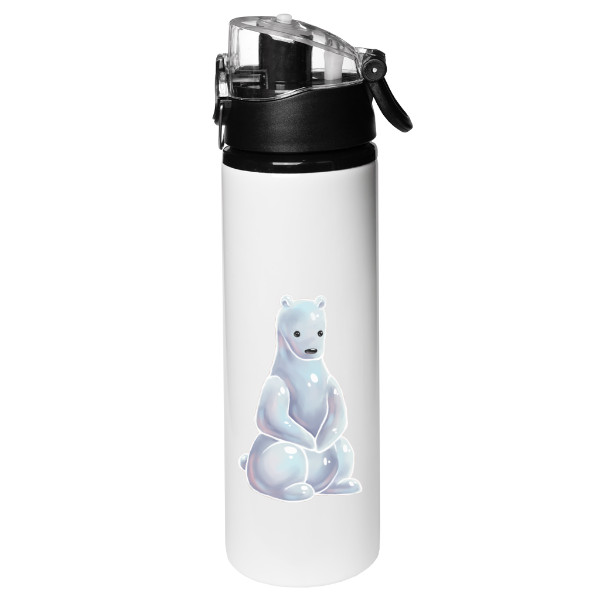 Sportovní kovová láhev  s potiskem Lední medvěd na láhvi