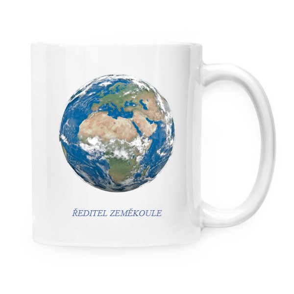 Hrnek malý bílý s potiskem ředitel zeměkoule